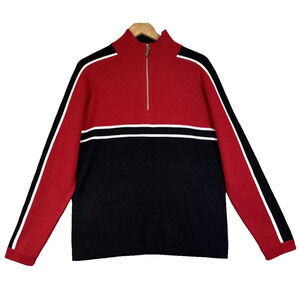 Meister Sweater Men Small Red Black 1/4 Zip Vintage Racing Wool Blend Ski Nordic